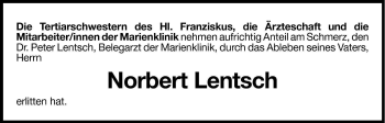 Traueranzeige von Norbert Lentsch von Dolomiten