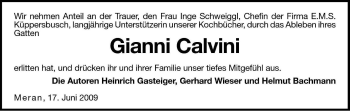 Traueranzeige von Gianni Calvini von Dolomiten