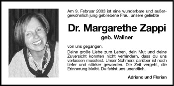 Traueranzeige von Margarethe Zappi von Dolomiten