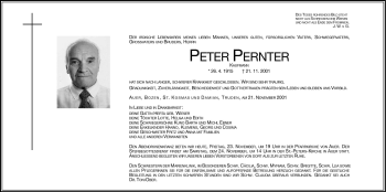 Traueranzeige von Peter Pernter von Dolomiten