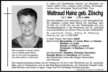 Traueranzeige von Waltraud Hainz von Dolomiten