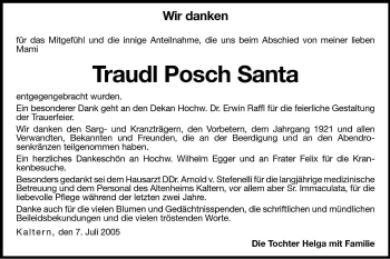 Traueranzeige von Traudl Posch Santa von Dolomiten