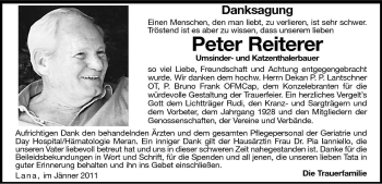 Traueranzeige von Peter Reiterer von Dolomiten