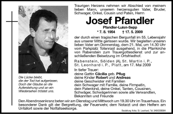 Traueranzeige von Josef Pfandler von Dolomiten