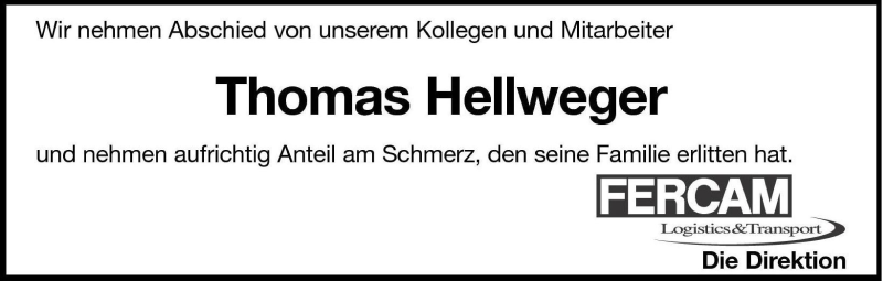  Traueranzeige für Thomas Walther Hellweger vom 22.06.2004 aus Dolomiten
