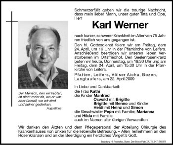 Traueranzeige von Karl Werner von Dolomiten