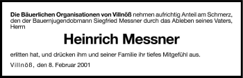 Traueranzeige von Heinrich Messner von Dolomiten