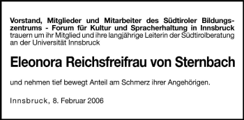 Traueranzeige von Eleonora  von Sternbach zu Stock und Luttach von Dolomiten