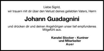 Traueranzeige von Johann Guadagnini von Dolomiten