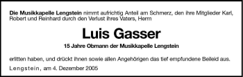 Traueranzeige von Alois Gasser von Dolomiten