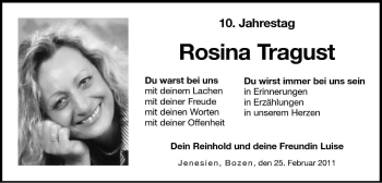 Traueranzeige von Rosina Tragust von Dolomiten