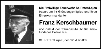 Traueranzeige von Franz Kerschbaumer von Dolomiten