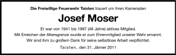 Traueranzeige von Josef Moser von Dolomiten