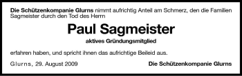 Traueranzeige von Paul Sagmeister von Dolomiten