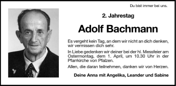 Traueranzeige von Adolf Bachmann von Dolomiten