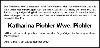 Traueranzeige von Katharina Pichler von Dolomiten