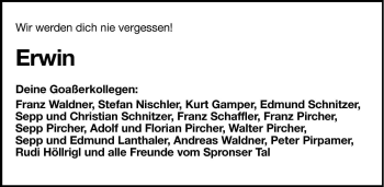 Traueranzeige von Erwin Gamper von Dolomiten