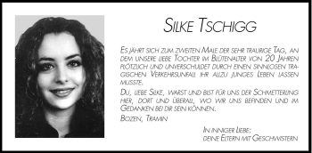 Traueranzeige von Silke Tschigg von Dolomiten