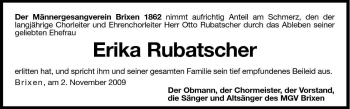 Traueranzeige von Erika Rubatscher von Dolomiten