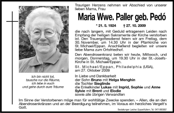 Traueranzeige von Maria Paller von Dolomiten