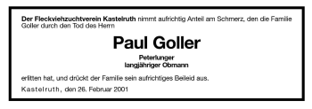 Traueranzeige von Paul Goller von Dolomiten