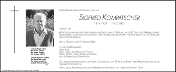 Traueranzeige von Sigfried Kompatscher von Dolomiten