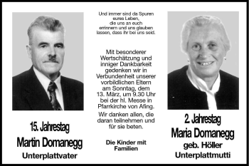 Traueranzeige von Maria Domanegg von Dolomiten