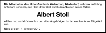 Traueranzeige von Albert Stoll von Dolomiten