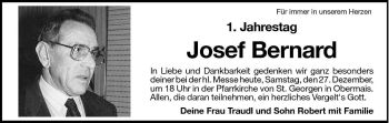 Traueranzeige von Josef Bernard von Dolomiten