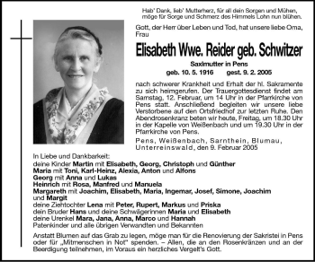 Traueranzeige von Elisabeth Reider von Dolomiten