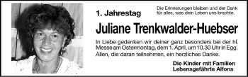 Traueranzeige von Juliane Trenkwalder von Dolomiten