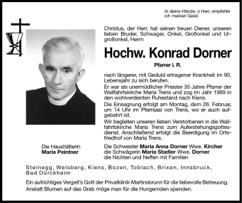 Traueranzeige von Konrad Dorner von Dolomiten