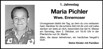 Traueranzeige von Maria Ennemoser von Dolomiten