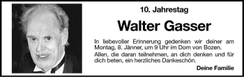 Traueranzeige von Walter Gasser von Dolomiten