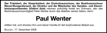 Traueranzeige von Paul Wenter von Dolomiten