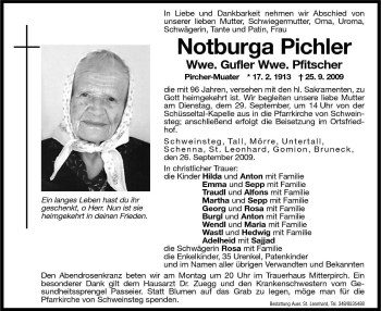 Traueranzeige von Notburga Pichler von Dolomiten