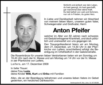 Traueranzeige von Anton Pfeifer von Dolomiten
