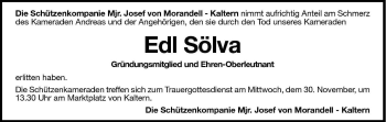 Traueranzeige von Edl Sölva von Dolomiten