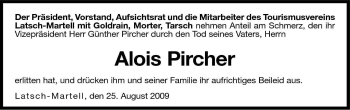 Traueranzeige von Alois Pircher von Dolomiten