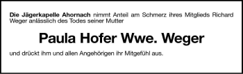 Traueranzeige von Paula Weger von Dolomiten