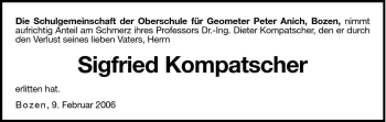 Traueranzeige von Sigfried Kompatscher von Dolomiten