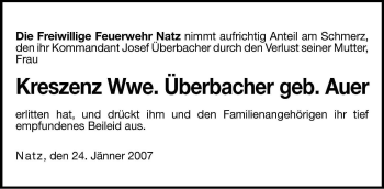 Traueranzeige von Kreszenz Überbacher von Dolomiten