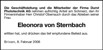 Traueranzeige von Eleonora  von Sternbach zu Stock und Luttach von Dolomiten