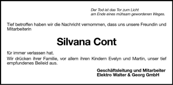 Traueranzeige von Silvana Cont von Dolomiten