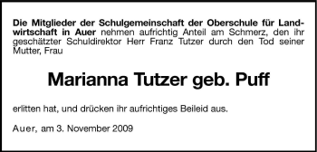 Traueranzeige von Marianna Tutzer von Dolomiten