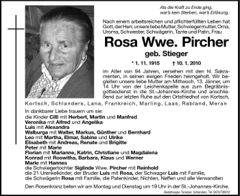 Traueranzeige von Rosa Pircher von Dolomiten