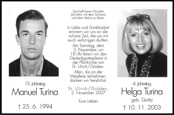 Traueranzeige von Helga Turina von Dolomiten