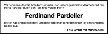 Traueranzeige von Ferdinand Pardeller von Dolomiten
