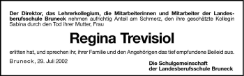 Traueranzeige von Regina Trevisiol von Dolomiten