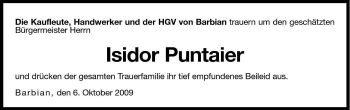 Traueranzeige von Isidor Puntaier von Dolomiten